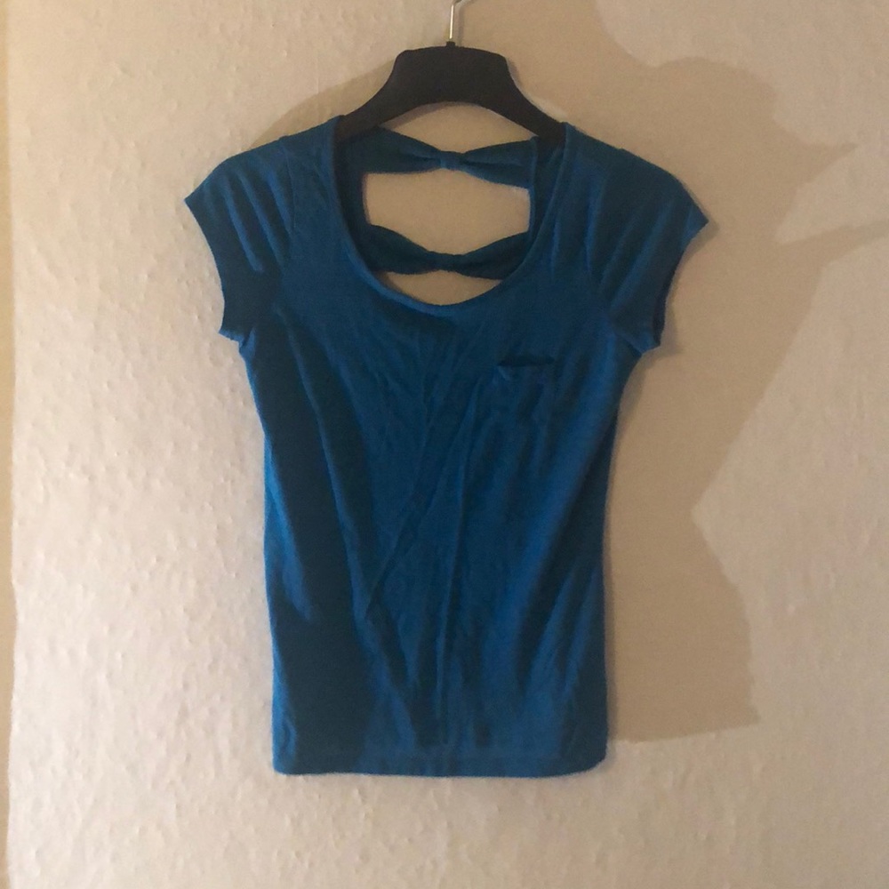 Teal Bow Tie Back Tee - Picture 2 of 11